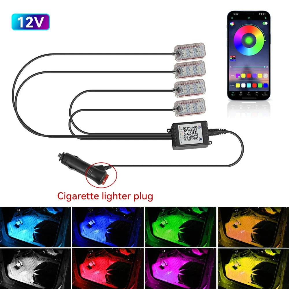 LED Car Interior Ambient Lights Kit - RGB Foot Strip Lighting with Remote & App Music Control