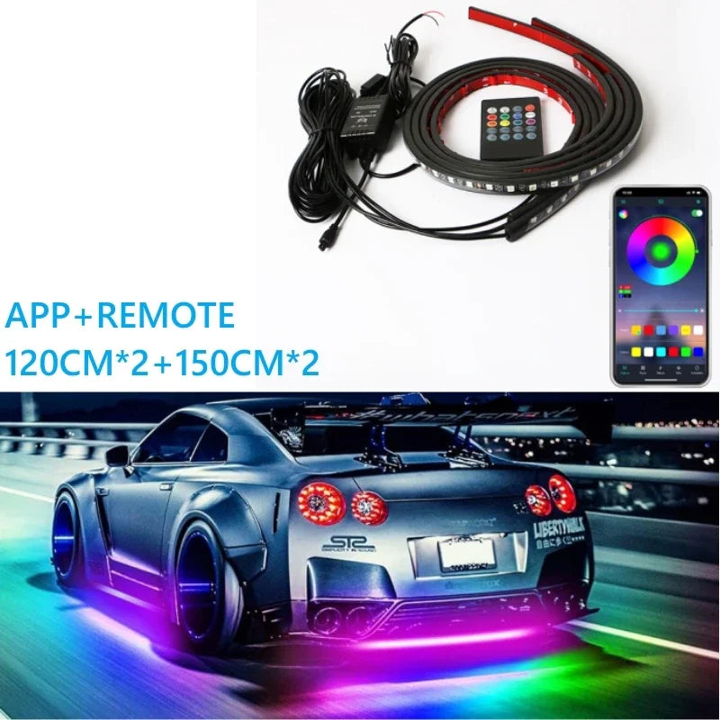Car Underglow Neon Light Flexible LED Strip Underbody Remote/APP Control RGB Dream Color Auto Decorative Ambient Atmosphere Lamp