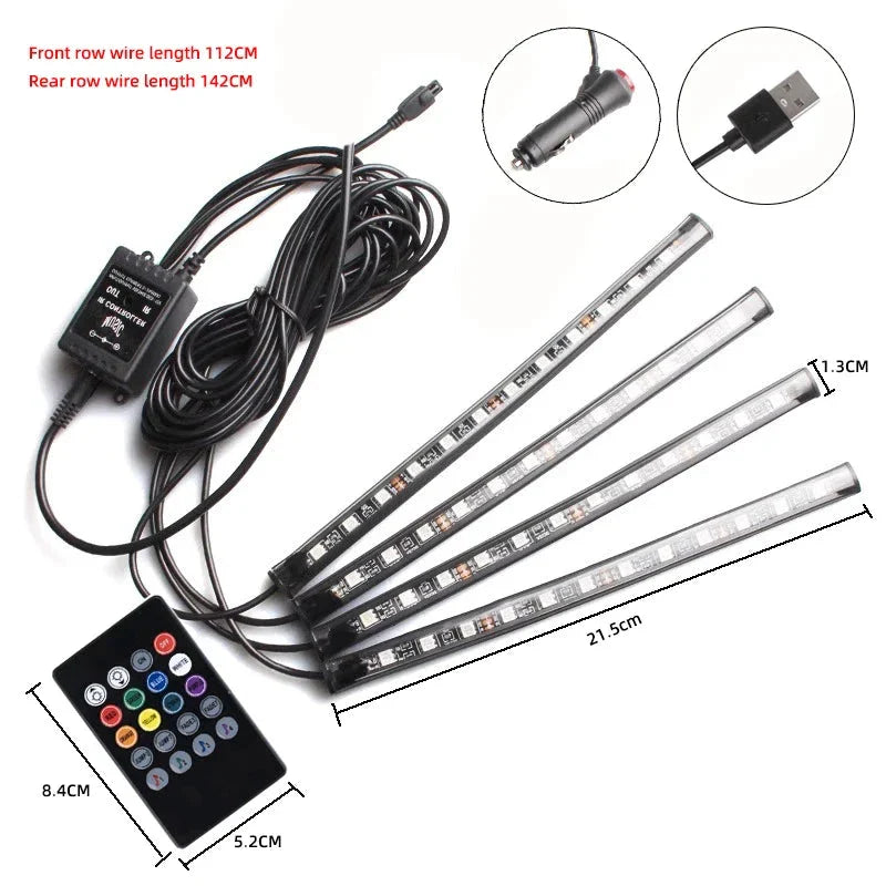 Universal Car RGB LED Strip – 8-Color Interior Ambient Lights