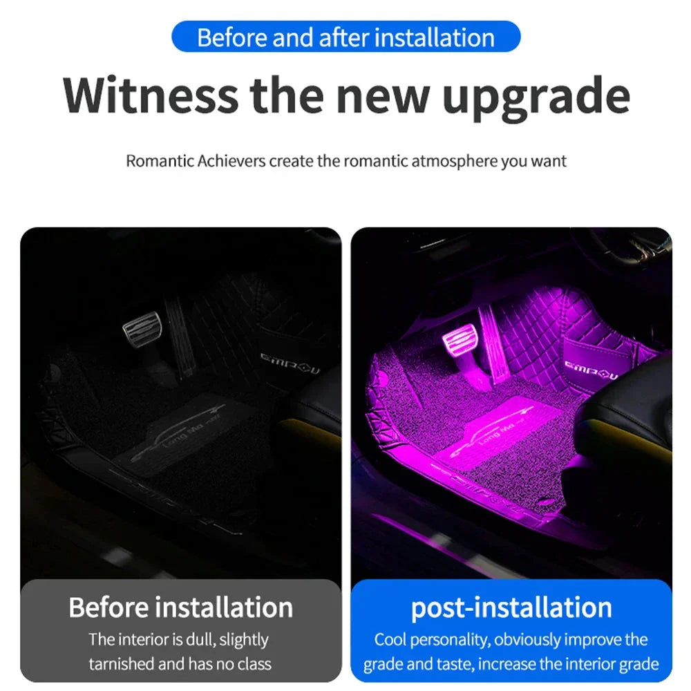 LED Car Interior Ambient Lights Kit - RGB Foot Strip Lighting with Remote & App Music Control