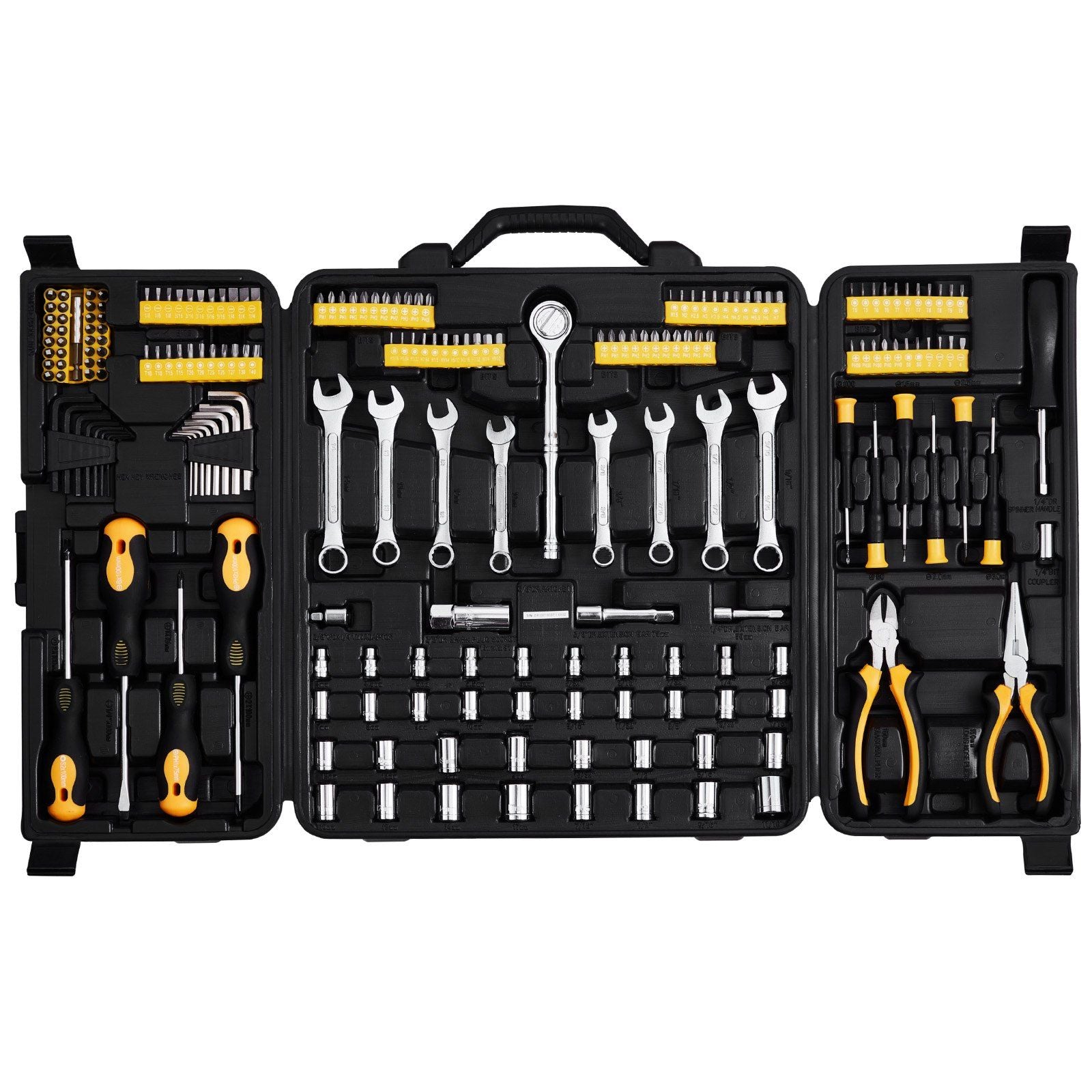 221-Piece Mechanics Tool Set 1/4" and 3/8" Drive Sockets SAE and Metric